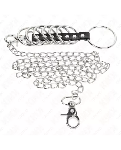 KINK - 7 ANNEAUX PÉNIS EN MÉTAL DE 3,8 CM À 5 CM CONNECTÉS AVEC DU CUIR ET UNE CHAÎNE EN MÉTAL 100 CM KINK - 7 ANNEAUX PÉNIS EN MÉTAL DE 3,8 CM À 5 CM CONNECTÉS AVEC DU CUIR ET UNE CHAÎNE EN MÉTAL 100 CM