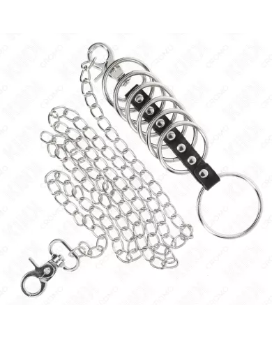KINK - 7 ANNEAUX PÉNIS EN MÉTAL DE 3,8 CM À 5 CM CONNECTÉS AVEC DU CUIR ET UNE CHAÎNE EN MÉTAL 100 CM KINK - 7 ANNEAUX PÉNIS EN MÉTAL DE 3,8 CM À 5 CM CONNECTÉS AVEC DU CUIR ET UNE CHAÎNE EN MÉTAL 100 CM