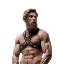 FETISH SUBMISSIVE ATTITUDE - HARNAIS EN CUIR ÉCOLOGIQUE POUR HOMMES  POITRINE CROISÉE AVEC RIVETS