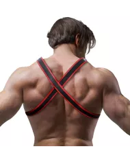 FETISH SUBMISSIVE ATTITUDE - HARNAIS DE POITRINE BULLDOG EN CUIR ÉCOLOGIQUE POUR HOMMES NOIR/ROUGE