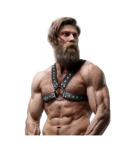 FETISH SUBMISSIVE ATTITUDE - HARNAIS DE POITRINE CROISÉ EN ÉCO-CUIR POUR HOMMES AVEC CLOUS FETISH SUBMISSIVE ATTITUDE - HARNAIS DE POITRINE CROISÉ EN ÉCO-CUIR POUR HOMMES AVEC CLOUS