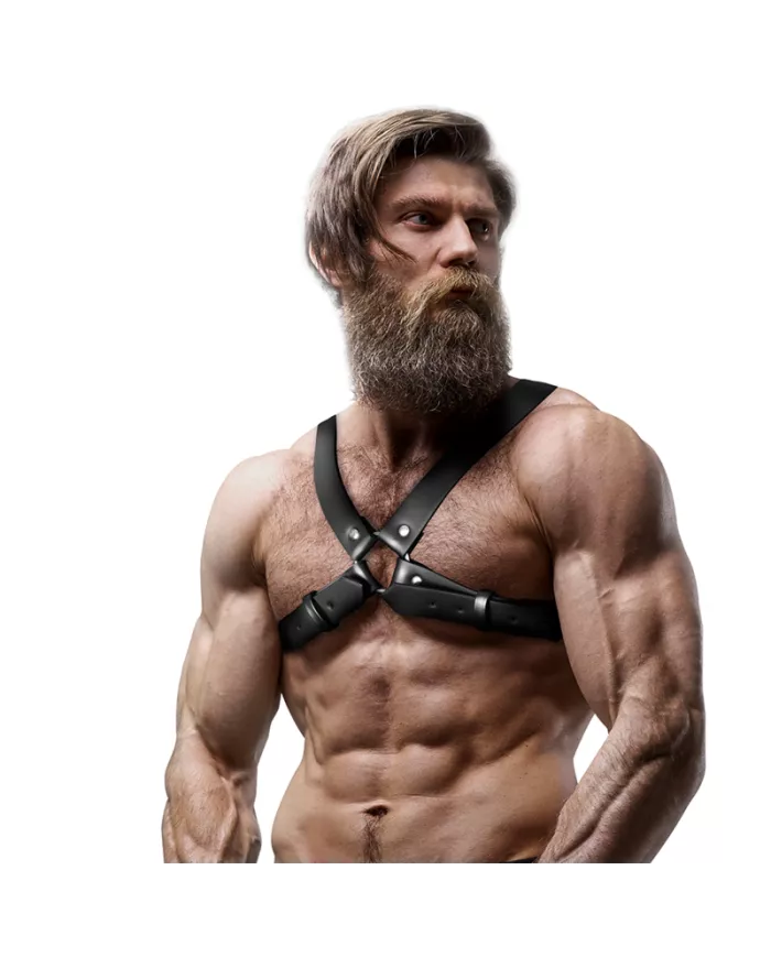 FETISH SUBMISSIVE ATTITUDE - HARNAIS DE POITRINE RÉGLABLE EN ÉCO-CUIR POUR HOMMES AVEC CROIX BULLDOG