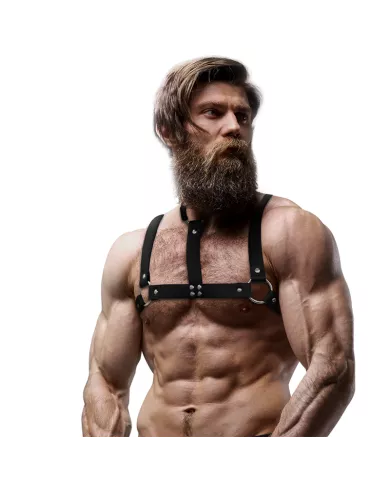 FETISH SUBMISSIVE ATTITUDE - HARNAIS DE POITRINE RÉGLABLE EN ÉCO-CUIR AVEC COLLIER POUR HOMMES FETISH SUBMISSIVE ATTITUDE - HARNAIS DE POITRINE RÉGLABLE EN ÉCO-CUIR AVEC COLLIER POUR HOMMES