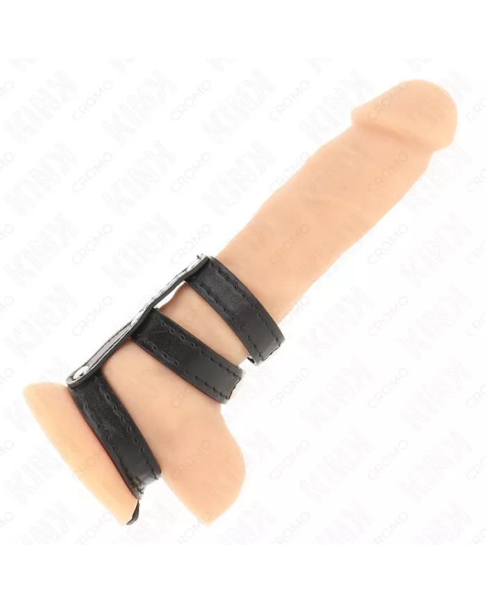 KINK - ANNEAU PÉNIS EN CUIR TRIPLE AVEC FERMETURE À PRESSION