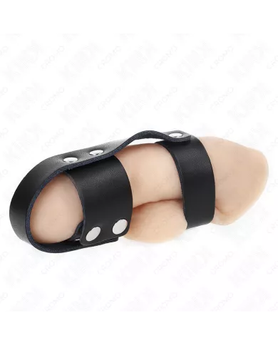 KINK - ANNEAU DE CAGE À PÉNIS EN CUIR AVEC SÉPARATEUR DE BALLES RÉGLABLE KINK - ANNEAU DE CAGE À PÉNIS EN CUIR AVEC SÉPARATEUR DE BALLES RÉGLABLE