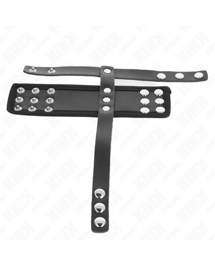 KINK - ANNEAU DE CAGE À PÉNIS EN CUIR AVEC SANGLE RÉGLABLE DE SÉPARATION DES BALLES REVÊTUEUSE