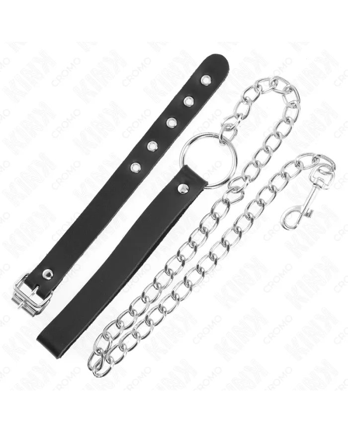 KINK - ANNEAU PÉNIS EN CUIR AVEC SANGLE 21,5 X 2 CM ET CHAÎNE EN MÉTAL 60 CM