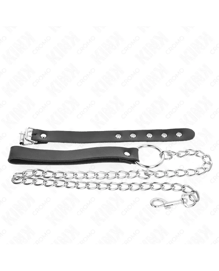 KINK - ANNEAU PÉNIS EN CUIR AVEC SANGLE 21,5 X 2 CM ET CHAÎNE EN MÉTAL 60 CM