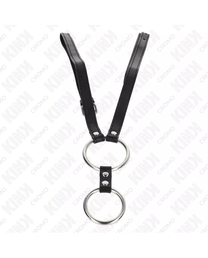 KINK - DOUBLE ANNEAU PÉNIS EN MÉTAL 3,8 CM À 5 CM AVEC CEINTURE EN CUIR 112 CM