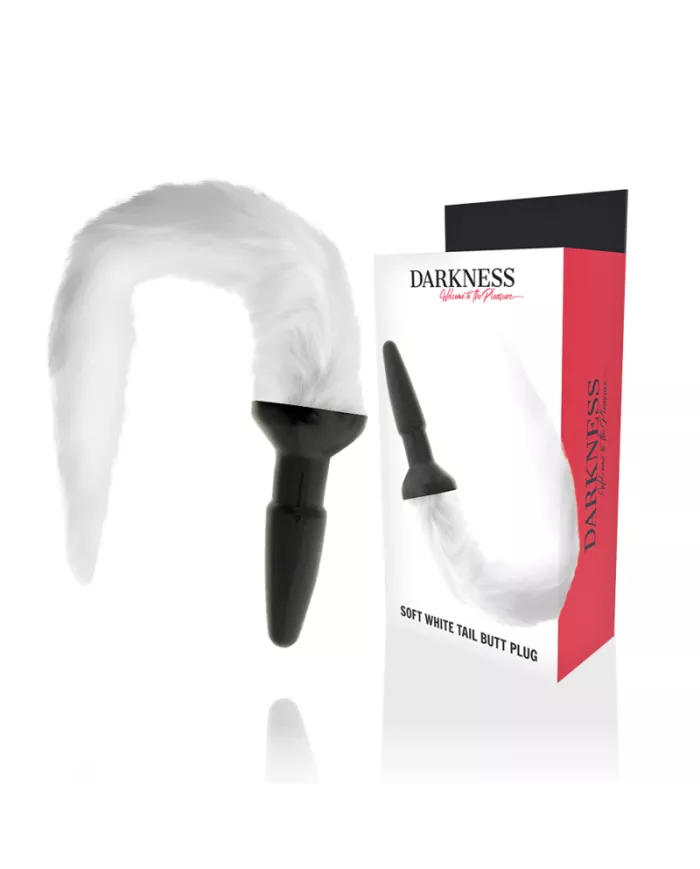 DARKNESS - PLUG ANAL EN SILICONE AVEC QUEUE BLANCHE DARKNESS - PLUG ANAL EN SILICONE AVEC QUEUE BLANCHE
