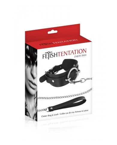Collier avec anneau & laisse - Fetish Tentation