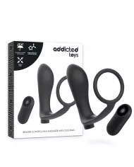ADDICTED TOYS - ANNEAU PÉNIS AVEC TÉLÉCOMMANDE PLUG ANAL NOIR RECHARGEABLE