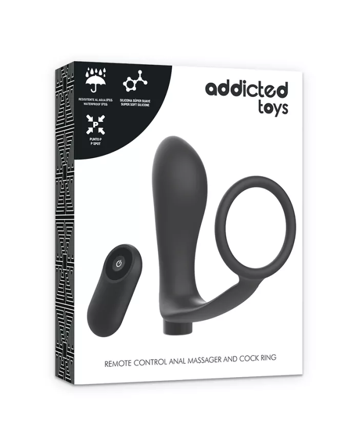 ADDICTED TOYS - ANNEAU PÉNIS AVEC TÉLÉCOMMANDE PLUG ANAL NOIR RECHARGEABLE