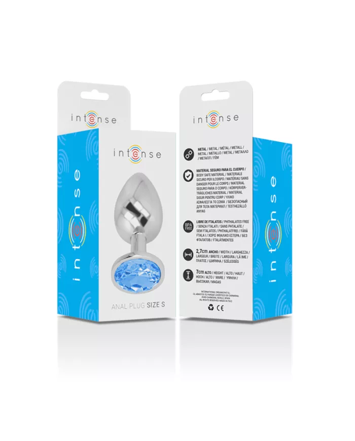 INTENSE - PLUG ANAL EN MÉTAL ALUMINIUM AVEC CRISTAL BLEU TAILLE S