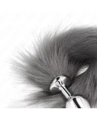 KINK - PLUG ANAL TAILLE M 8 X 3,5 CM AVEC QUEUE SYNTHÉTIQUE 40 CM GRIS ET BLANC