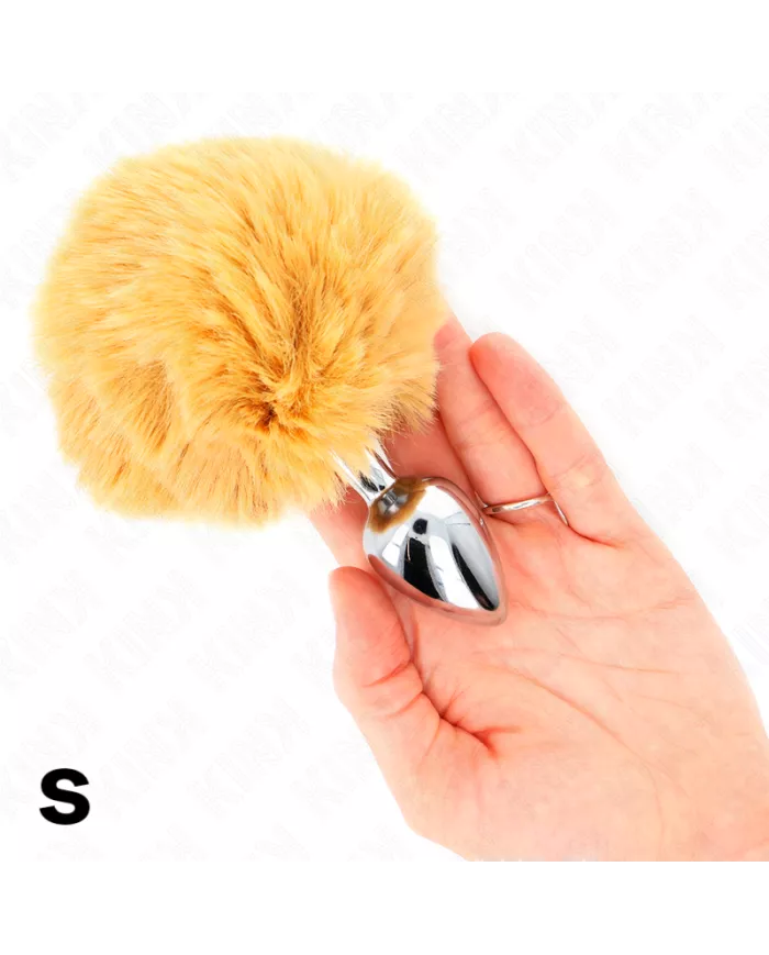 KINK - BOUCHON EN ACIER INOXYDABLE 7 x 3 CM AVEC QUEUE DE LAPIN EN FAUSSE FOURRURE BEIGE 8 CM