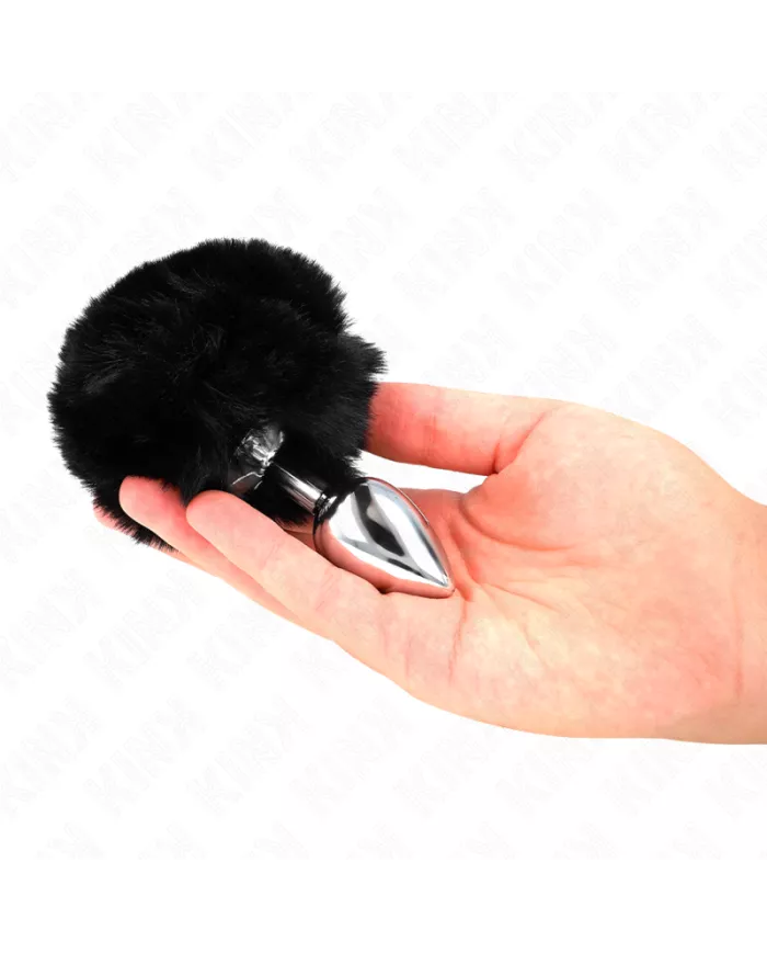 KINK - BOUCHON EN ACIER INOXYDABLE 7 x 3 CM AVEC QUEUE DE LAPIN EN FAUSSE FOURRURE NOIRE 8 CM
