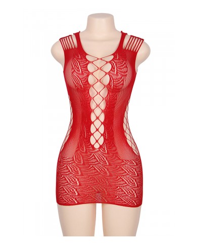 Robe rouge moulante ajourée filet Paris Hollywood