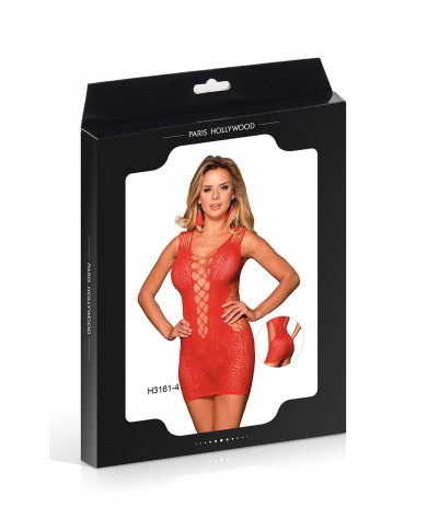 Robe rouge moulante ajourée filet Paris Hollywood