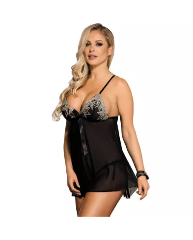 SUBBLIME - BABYDOLL BLACK BEIGE LACETS FLORAUX L / XL
