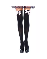 LEG AVENUE - CUISSES HAUTES EN NYLON NOIR AVEC NOEUD ROSE TAILLE UNIQUE LEG AVENUE - CUISSES HAUTES EN NYLON NOIR AVEC NOEUD ROSE TAILLE UNIQUE