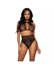 LEG AVENUE - ENSEMBLE DEUX PIÈCES HALTER CROP TOP & THONG CULOTTE TAILLE UNIQUE