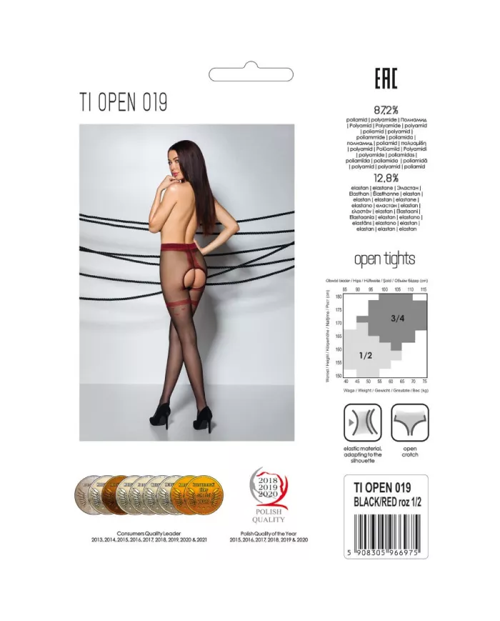 PASSION - TIOPEN 019 COLLANTS NOIR/ROUGE 3/4 20 DEN