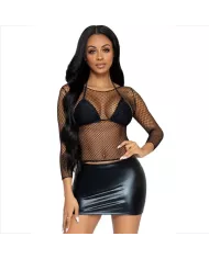 LEG AVENUE - T-SHIRT À MANCHES LONGUES RÉSILLE NOIR