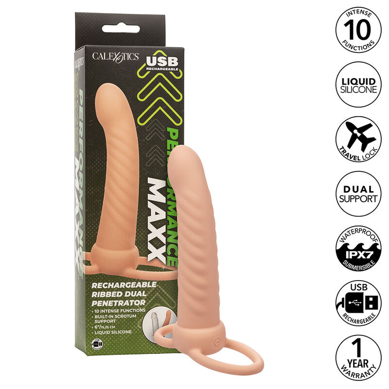 CALEXOTICS - MAXX DOUBLE PÉNÉTRATEUR NERVURÉ 10 VIBRATIONS FLESH CALEXOTICS - MAXX DOUBLE PÉNÉTRATEUR NERVURÉ 10 VIBRATIONS FLESH – Image 1