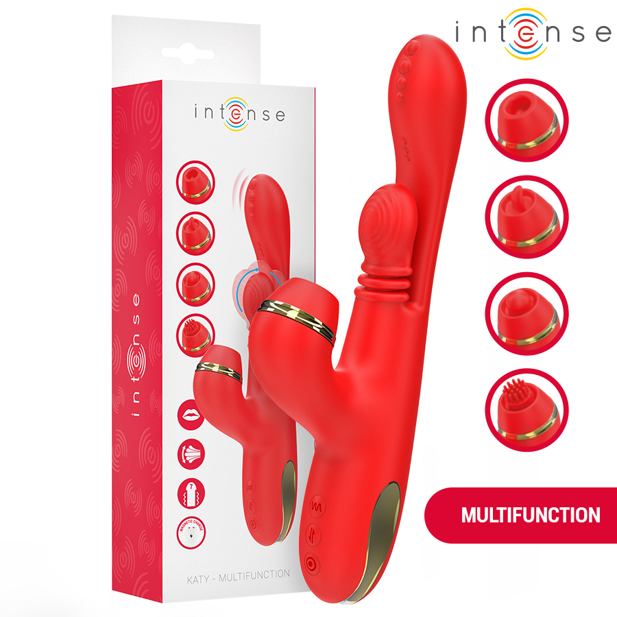 INTENSE - STIMULATEUR DE CLITORIS MULTIFONCTION KATY 4 TÊTES INTERCHANGEABLES ROUGE INTENSE - STIMULATEUR DE CLITORIS MULTIFONCTION KATY 4 TÊTES INTERCHANGEABLES ROUGE – Image 1