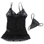 SUBBLIME - BABYDOLL  BRETELLES RÉGLABLES ET DENTELLE TRANSPARENTE IMPRIMÉ FLORAL NOIR S/M – Image 7